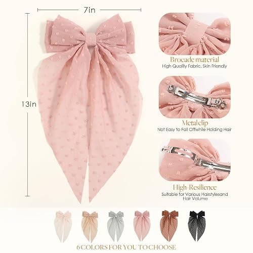 6 PCS Hair Bows for Women, Big Bow Hair Clips for Girls Thick Thin Hair, Silky Satin Hair Bow Clips Oversized, Large Cute Aesthetic Hair Accessories Holiday Gifts thumbnail 4