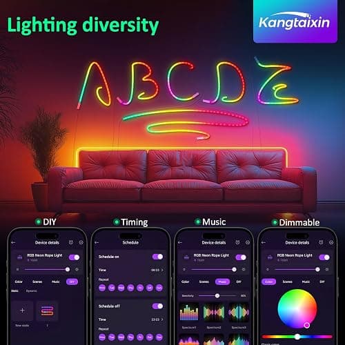 Kangtaixin 3.3FT/1M LED Neon Rope Lights, RGB LED Strip Lights App Control, Music Syncing, LED Neon Lights Strip Flexible DIY Design for Bedroom, Living, Gaming, Kitchen, Indoor, Party Decoration thumbnail 6