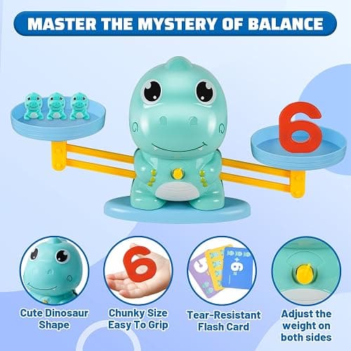 ISMETACU Dinosaur Math Balance Toy for Kids Ages 3-7, Montessori Number Blocks Learning & Educational Dinosaur Toys for Kids 3-5 and Math Games for Kids 5-7,Ideal Gift for Kids (Basic Blue) thumbnail 3
