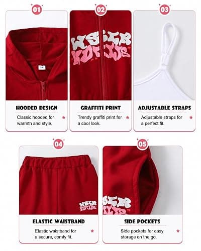 Afsmlys Tween Girls Clothes Sweatshirt + Strap Cami Top + Pants 3 Piece Outfit Set, Size 7-16 Years thumbnail 5