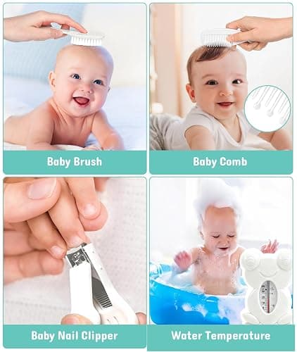 Baby Healthcare and Grooming Kit, Electric Safety Nail Trimmer Baby Nursery Kit, Newborn Care Kits with Hair Brush Comb for Newborn Infant Toddlers Baby Boys Girls Kids, Baby Shower Gifts (White) thumbnail 5
