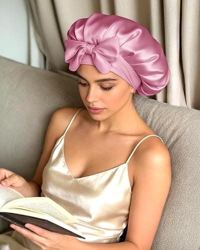Bonnet Queen Silk Bonnet Satin Bonnet with Tie Band Hair Bonnet for Sleeping Night Sleep Hat for Women thumbnail 7