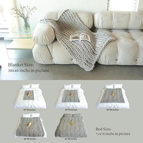 Maetoow 30X40 Inch Chenille Chunky Knit Blanket Throw, Handmade Warm & Cozy Blanket Couch, Bed, Home Decor, Soft Breathable Fleece Banket, Christmas Thick and Giant Yarn Throws, Light Pink - Light Pink - 30''x40'' thumbnail 5
