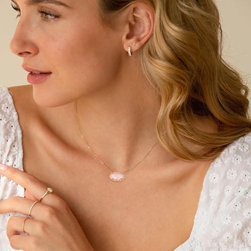 TLY Gold Necklace for Women 14k Gold Plated Dainty Oval Pendant Necklace Red Rose Quartz Druzy Stone Black Emerald Green Blue Choker Necklace Birthday Wedding Bridesmaid Prom Jewelry Gifts for Mom thumbnail 4