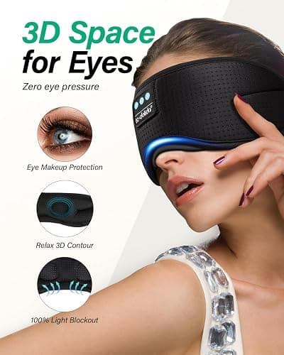 LC-dolida Sleep Headphones, White Noise Bluetooth Sleep Mask 3D Wireless Eye Mask Sleeping Headphones, Sleep Mask with Bluetooth Headphones for Side Sleepers Travel Yoga, Cool Gifts thumbnail 2