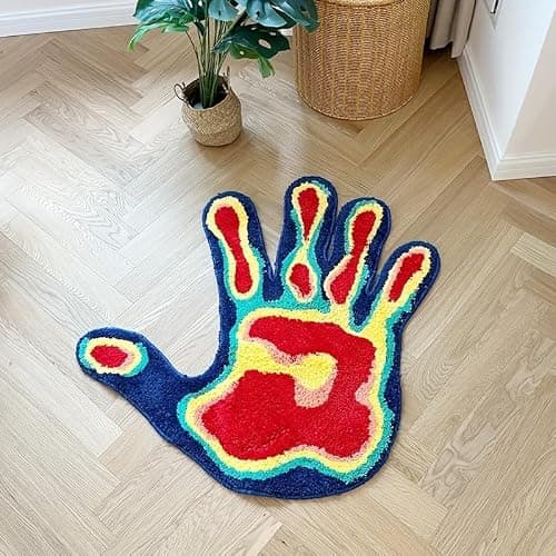 LAKEA Handmade Palm Rug Shape Tufted Carpet Plush Fluffy Soft Multiple Color Home Decor Living Room Bedroom Room Aesthetic (31.5X31.5 Inch) thumbnail 5