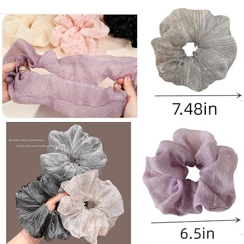 6 Packs Soft Oversized Chiffon Scrunchies Jumbo Giant Large Organza Scrunchies Chiffon big Scrunchy Elastic Hair Ties for Women and Girls thumbnail 2