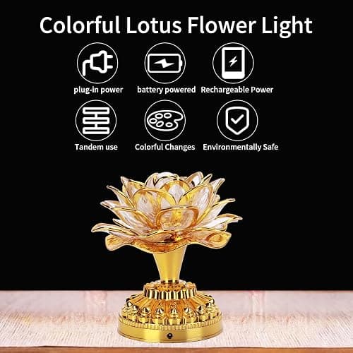 OUKENS Lotus Flower Lamp,Buddhist Lamp, 110-240v Us Plug Buddha Light Led Lotus 7 Colorful Golden Buddha Night Light Buddhism Faith Supplies(1Pcs) thumbnail 2