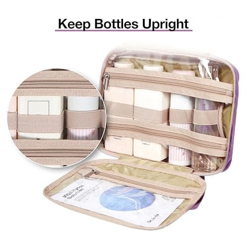 BAGSMART Toiletry Bag Hanging Travel Makeup Organizer with TSA Approved Transparent Cosmetic Bag Makeup Bag for Full Sized Toiletries, Large-Purple thumbnail 4
