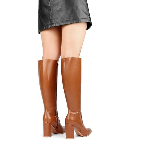 COLETER Women's Knee High Boots Pointed Toe Chunky Gogo Boots Zipper Block Heeled Tall Dress Boots thumbnail 3