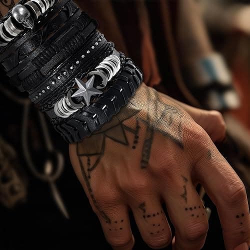 gisgfim 22 Pcs Punk Goth Grunge Jewelry Set for Men Women Leather Bracelets Stainless Steel Y2K Black Piercing Dangle Earrings Bulk Vintage Cool Emo Jewelry Sets Party Costume Accessories Gifts thumbnail 5