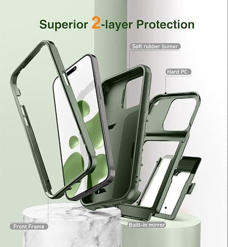 WeLoveCase for iPhone 14 Pro Max Case for Women, Men Defender Credit Card Holder Cover with Hidden Mirror, Three Layer Shockproof Heavy Duty Protection Case for iPhone 14 Pro Max 6.7'' Green thumbnail 4