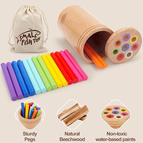 Montessori Toys for 1-3 Year Old: Wooden Learning Color Sorting Toys for Toddlers Age 1 2 3, Fine Motor Developmental Infants Sensory Matching Games, Busy Board 18 month old Baby Boys Girls Gifts - 8 colors thumbnail 5