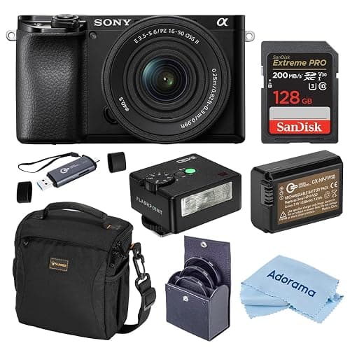 Sony Alpha a6100 Mirrorless Camera with 16-50mm f/3.5-5.6 Lens, Bundle with iM30 Mini Flash, 128GB SDXC Memory Card and NP-FW50 Battery - Image 1