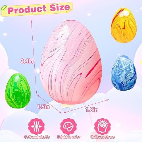 4Pack Easter Eggs Squishy Fidget Toys Squeeze Toys for Kids Girls Boys Colorful Marbled Squishy Balls Stress Balls Easter Egg Fillers Stress Relief Sensory Toys Anxiety Relief thumbnail 2