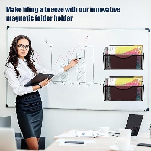 Magnetic File Holder 3 Pockets File Folder Organizer, Office Hanging Magazine Rack for File Cabinets, Magnetic Paper Holder, No Drilling Mail Organizer for Refrigerator, Whiteboard, Office, Kitchen thumbnail 6