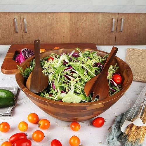 AIDEA Salad Bowls, Wooden Salad Bowls Set, Large Acacia Wood Serving Bowl for Fruits, Salad, 12.5" Big Salad Bowl with Serving Utensils thumbnail 4