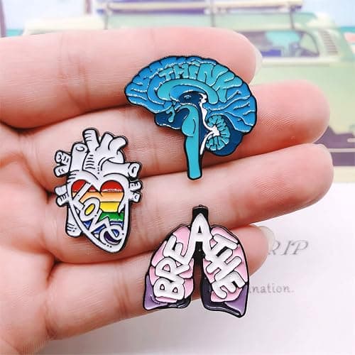 LIUJINCAN (3 PCS) Horror Skeleton Record Player and Unique Heart Brain Lung Enamel Pins Set, Accessory for DIY Backpacks Clothes Jeans Hats Badge and Gift thumbnail 2