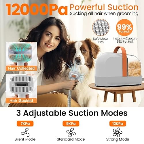 ubrobo Dog Grooming Vacuum, Dog Grooming Kit with Pet Clippers, 12,000Pa Pet Hair Vacuum for Dogs, Low Noise Home Cleaning Tool in 1, PG10 thumbnail 2