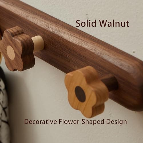 Kids Coat Rack Wall Mount - Wood Cute Flower Coat Hooks for Hanging Clothes,Purse,Robe,Towels,Backpack,Modern Decorative Walnut Wall hooks Heavy Duty Hanger for Girls Nursery,Bathroom,Entryway&Bedroom thumbnail 5