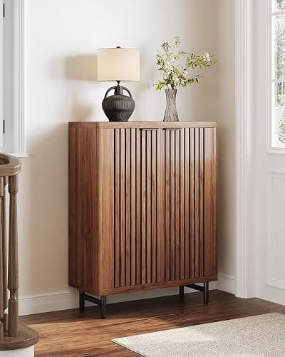 LITTLE TREE 6-Tier Shoe Cabinet with Doors for Up to 24 Pairs, Large Wooden Shoes Cabinet with Adjustable Shelves, Retro Freestanding Shoe Organizer for Entryway, Hallway, Brown - Brown thumbnail 2