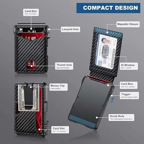ZALVEX Wallet for Men, Mens Minimalist Wallet 9-13 Cards, Slim Compact Wallet with Money Clip & ID Window, RFID Blocking Smart Pop Up Card Wallet, Metal Aluminum Credit Card Holder Bifold Wallet thumbnail 5