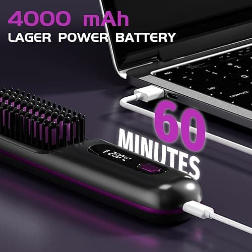 NUMOYA Go Brush Pro Portable Cordless Hair Straightener Brush, Rechargeable MCH Fast Heating for Women Travel (White) thumbnail 7