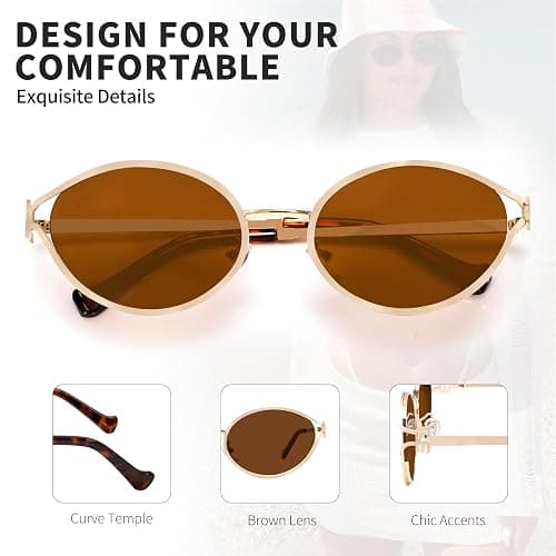 boten Retro Oval Sunglasses for Women Small 90s Sun Glasses | Trendy Gold Frame Round Shades Fashion Vintage Cute Designer Sunnies thumbnail 5