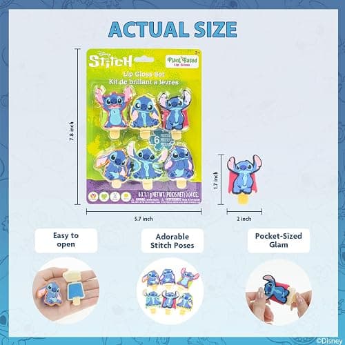 Disney Stitch 6 Pack Flip-Top Ice Pop Lip Gloss Set, Collectible Stitch Shaped Plant-Based Lip Gloss, Fruit Flavored Kids Makeup Kit for Girls Ages 3+, Perfect Party Favors & Birthday Gifts thumbnail 4
