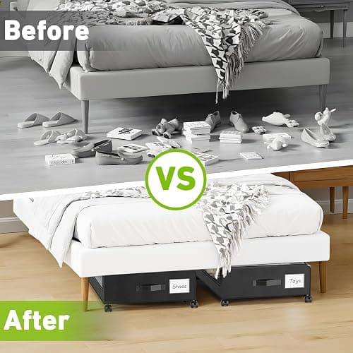 Molutsody Under Bed Storage with Wheels, 2-Pack Underbed Storage Containers with Clear Lids, Under Bed Shoe Storage Organizer, Rolling Under the Bed Storage Bins for Clothes Shoes Blankets (Black) thumbnail 6