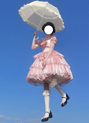ZZEQYG Womens Lolita Dress for Girl Gothic pink puff sleeve dress with Bow - Medium - Pink-op thumbnail 3
