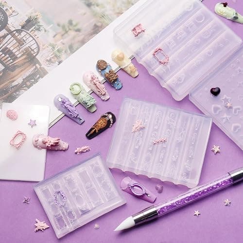 Laza 4pcs Rococo Silicone Nail Art Molds, Multiple Virgin Mary Nail Molds | Reusable Nail Molds for Nail Art, Good Elasticity, 3D Nail Mold, Mirror Frame, Heart, Bowknot Molds with Scraper & Pen thumbnail 2