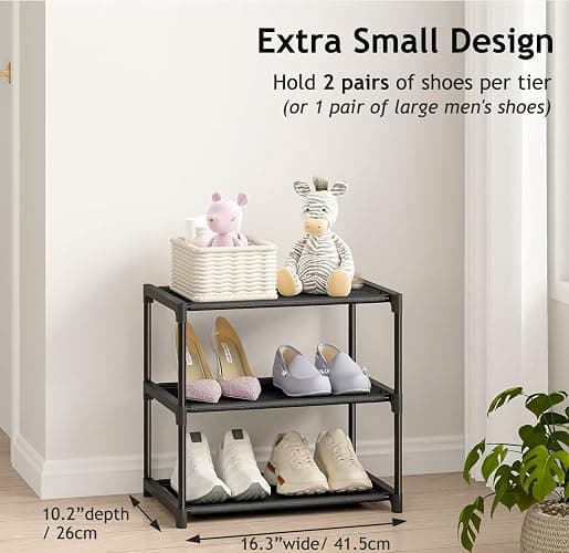 Autonomier 3 Tier Extra Small Shoe Rack (16.3" Wide), Narrow Stackable Shoe Shelf for Kids Toddler Adult, Ultra-Lightweight Shoe Rack Stand for Closet Dorm Bedroom Storage Organizer, Entryway thumbnail 4