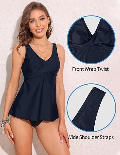Charmo Womens Tankini Tops Only Push Up Bra Swimsuit Top UPF50+ Adjustable Straps Swimming Costume thumbnail 4