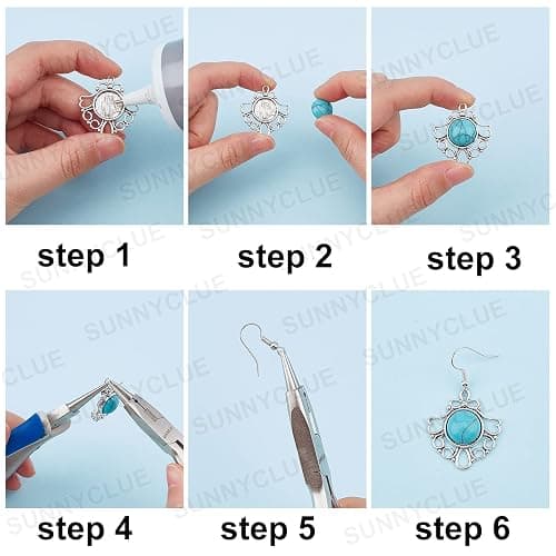 SUNNYCLUE 1 Box DIY 10 Pairs Turquoise Bead Earrings Making Kit Alloy Enamel Leaf Pendants Charms with Turquoise Beads Eye Pin & Earring Hooks for DIY Earring Jewelery Making, Antique Silver thumbnail 5