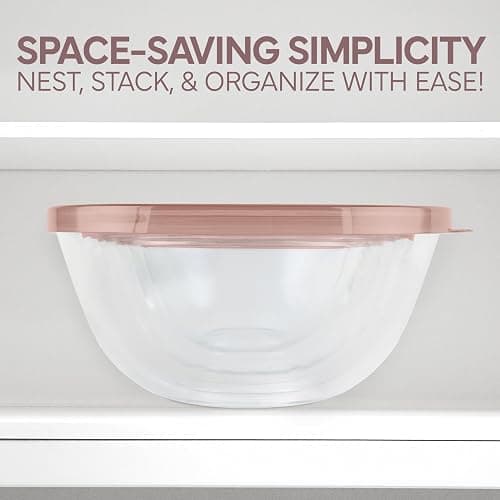 COOK WITH COLOR 12 Pc Glass Mixing Bowl Set with Lids – Borosilicate Glass Nesting Bowls for Cooking, Baking and Meal Prep, Pink thumbnail 6