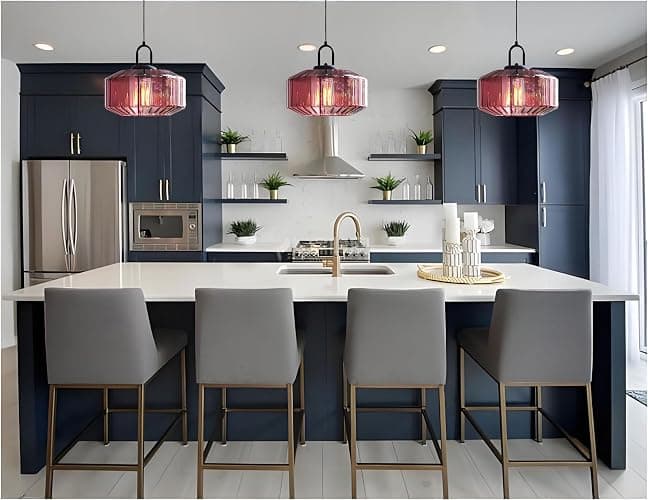 ZTTECH 11-Inch Vintage Industrial Ribbed Glass Pendant Light Adjustable Height E26 Hanging Light for Kitchen Island Dining Room Bedroom Living Room Bar (Purple) thumbnail 3