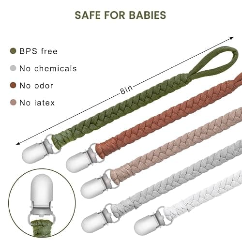 Pacifier Clip for Boys and Girls Binky Holder Pacifier Holder Leash Smoother Clip 100% Handmade Braided Fits All Pacifiers -Modern Unisex Baby Birthdays Gift(5 Pack) - 5 Packs thumbnail 4