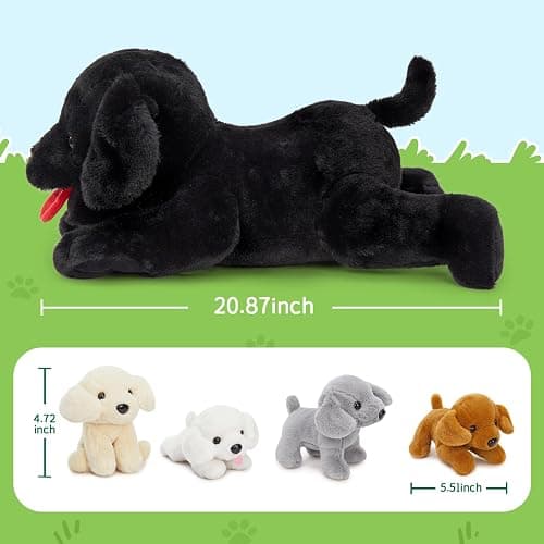 MorisMos Mommy Dog Stuffed Animal with Babies Inside, 21" Dog Plush Toy Set Black Labrador Stuffed Animal with 4 Baby Puppies, Interactive Stuffed Dog Plush for Kids Girls Boys Birthday thumbnail 3