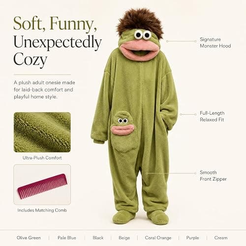Fuzzy Fangs Pajamas Plush Monster Onesie, Big Mouth Monster Onesie,Cozy Home Loungewear,Soft Fabric,Long thumbnail 3
