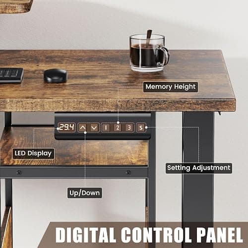 Flycity Electric L Shaped Standing Desk Adjustable Height, 67" x 47" Corner Computer Desk with Host Shelf, Gaming Desk with LED Lights & Power Outlet, Dual Motor Home Office Desk with Storage, Brown thumbnail 8