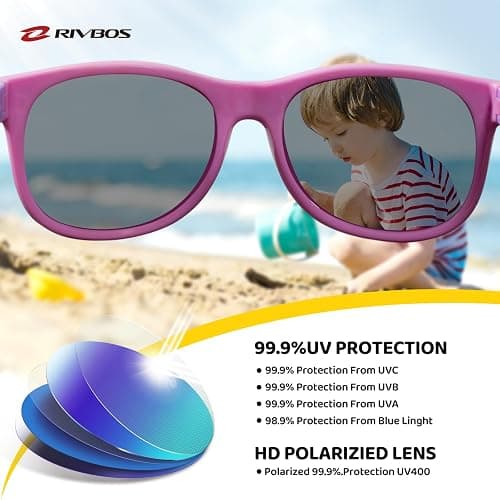 RIVBOS Kids Sunglasses Polarized UV Protection Flexible Rubber Glasses Shades with Strap for Boys Girls RBK004 thumbnail 3
