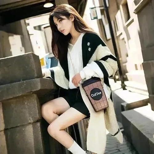 QHMCEXG Women's Small Brown Unique Trendy Fun Coffee Cup Shaped Vegan Leather Crossbody Purse Bag with Gold Chain thumbnail 2