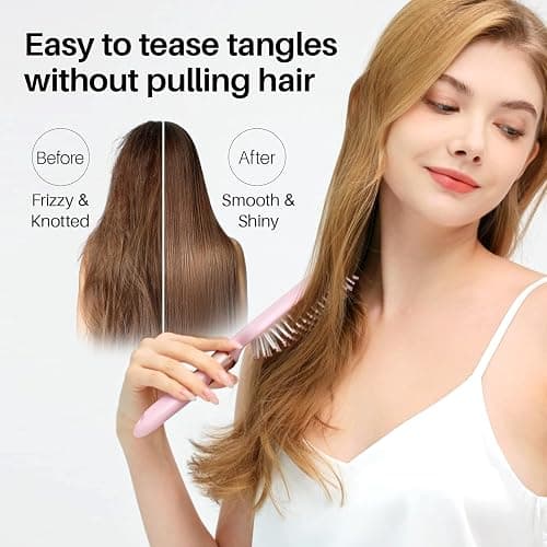 RHOS Paddle Brush for Women & Men - Detangler for Thick, Curly, Long, Wet & Dry Hair - Nylon Bristles Square Cushion Brush for Smoothing and Detangling (1 Pack - Pink) thumbnail 2