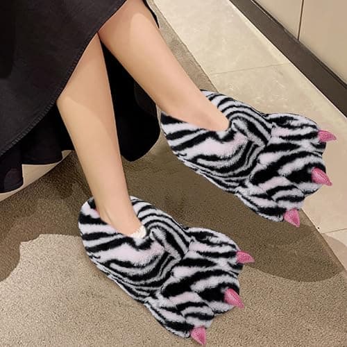 Claw Slippers,Paw Slippers for Women Non-Slip Thermal Zebra Claw Slippers Silent Monster Slippers with Crystal Lining Moisture-Proof Animal Slippers for Women & Girls Shoe Size 37 thumbnail 3