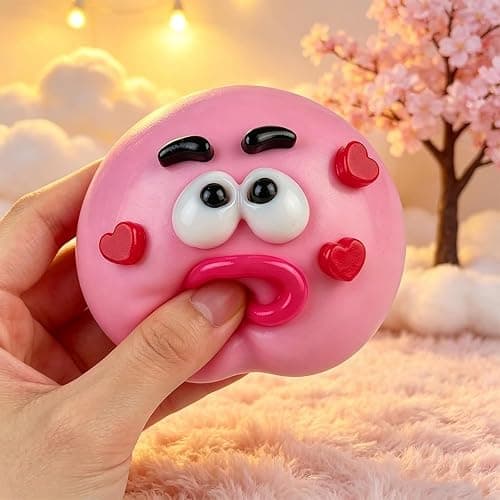 NEW Smushers Squishy, Cute Easy Squeezy Funny Face Squishy Stress Balls, Stress Relief Desk Accessory for Adults (Pink) thumbnail 2