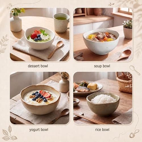 Mifoci 8 oz Set of 4 Ceramic Small Bowls, Cereal Bowls for Dessert, Yogurt, Dipping, Side Dishes, Farmhouse Vintage Dinnerware for Kitchen Weddings thumbnail 4