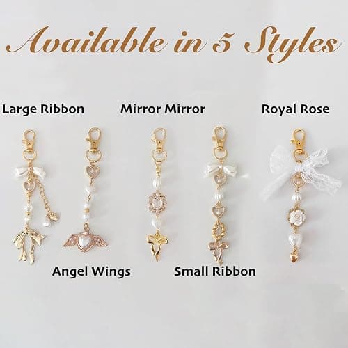 Agromusk Gold Bow Keychain Bag Charms for Women Heart Pearl Beaded Coquette Aesthetic Purse Charms thumbnail 7