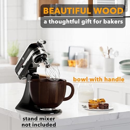 SpaceAid Wooden Bowl with Handle, Kitchen Space Aid Acacia Wood Mixing Bowls Holder for Stand Mixer, Compatible with 4.5 & 5 QT Tilt-Head Models Kitchen, Dark Wood thumbnail 4