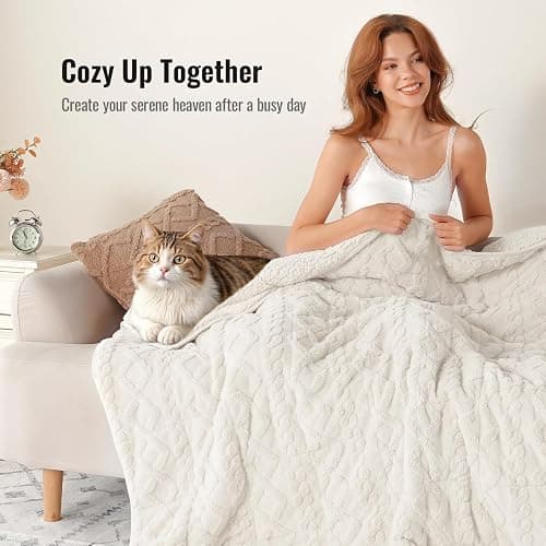 Uttermara Weighted Blanket for Adults Queen Size 15lbs, Dual Sided Soft Jacquard Sherpa Weighted Blankets, Thick Heavy Blanket for Sleeping and Calming, Cream 60x80 inches thumbnail 4